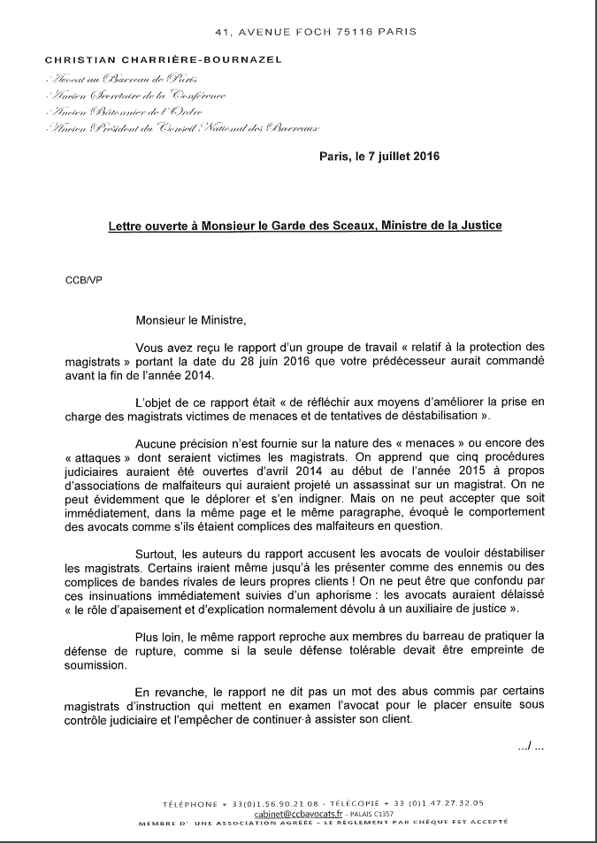 Lettre ouverte à Monsieur le Garde des Sceaux, Ministre de la Justice