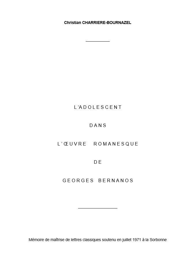 L&rsquo;adolescent dans l&rsquo;oeuvre romanesque de Georges Bernanos